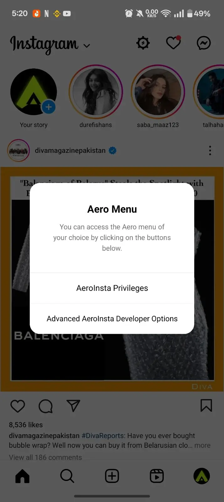 Screenshot of Insta Aero
